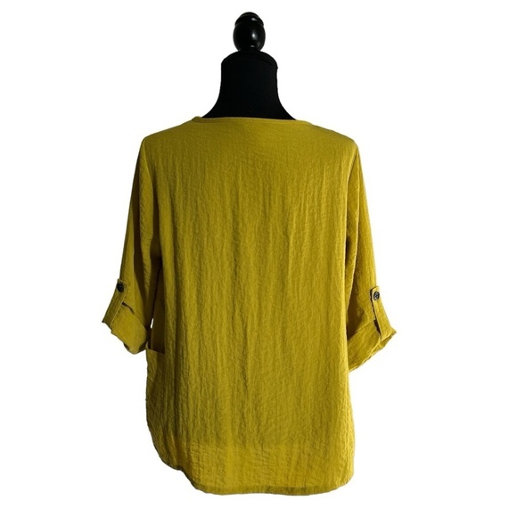 Ali Miles Boho Tunic | Size PM | Artsy Chartreuse Lagenlook Blouse Top - Picture 2 of 11